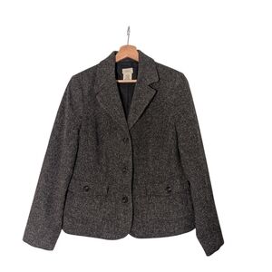 Women's Classic Gray Herringbone Tweed Blazer, M